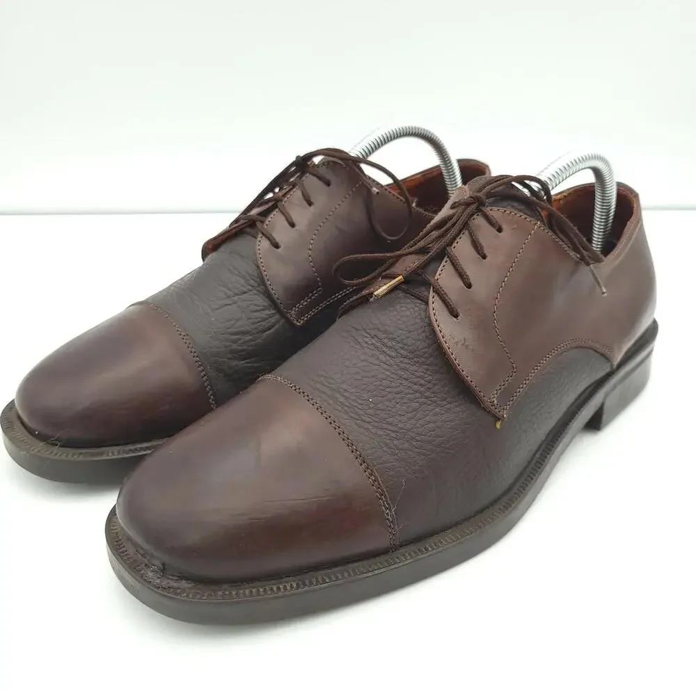 Brass Boot Oxford Shoes Mens 8 Brown Leather Cap Toe Dress Shoes‎ Made in Italy